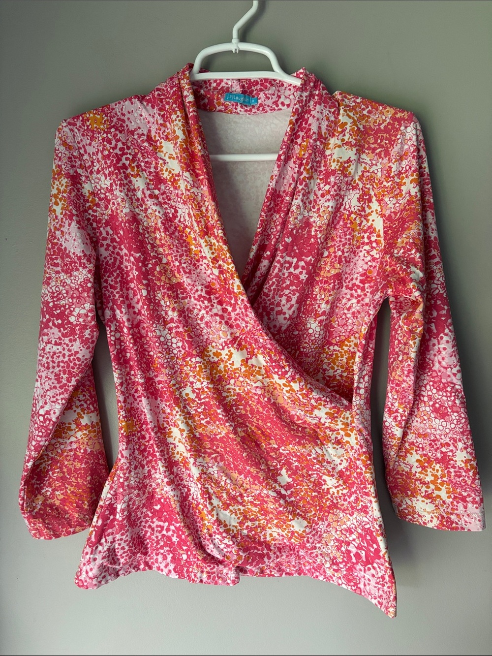 J. McLaughlin Women’s Catalina Cloth Pink/Orange Printed Wrap Blouse
